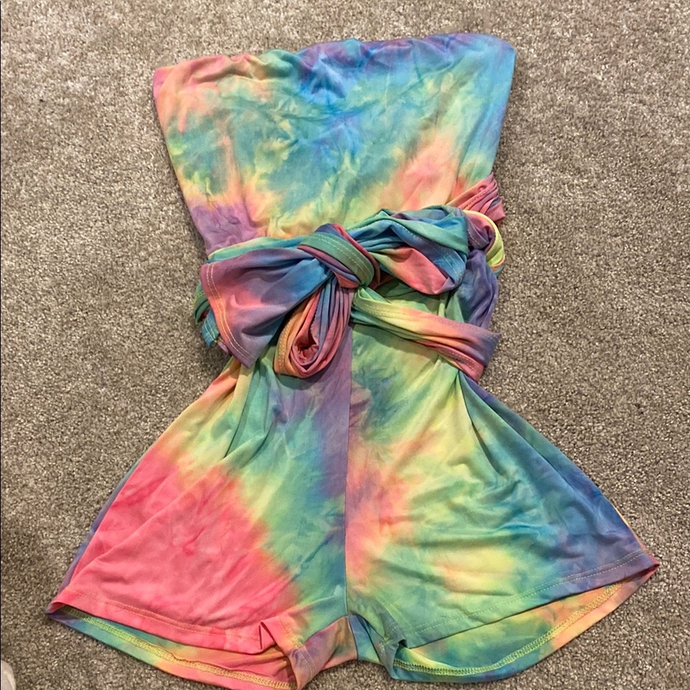 Colorful Tie-Dye Strapless Romper